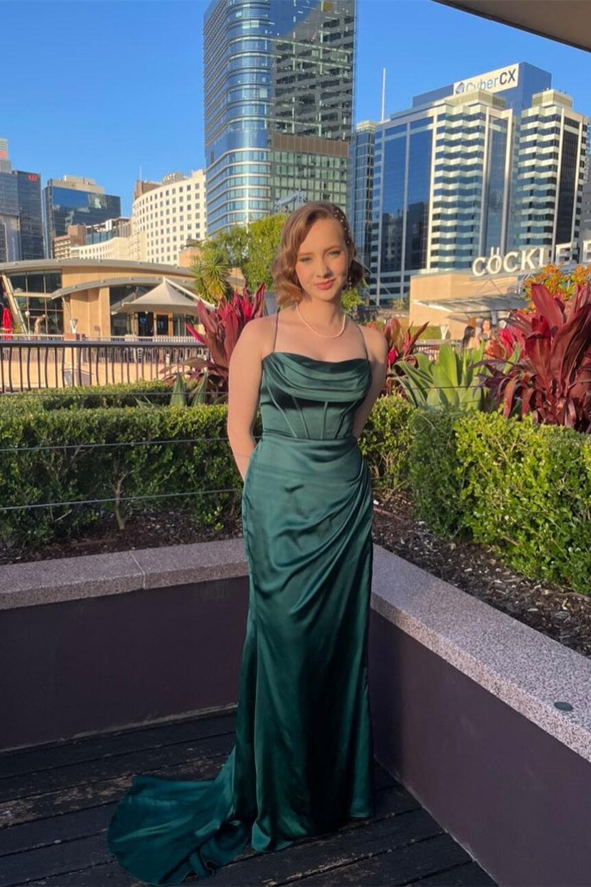 Robe Weitese à bretelles spaghetti en satin rouge vin, col bénitier, robe longue à lacets dans le dos, robe de bal